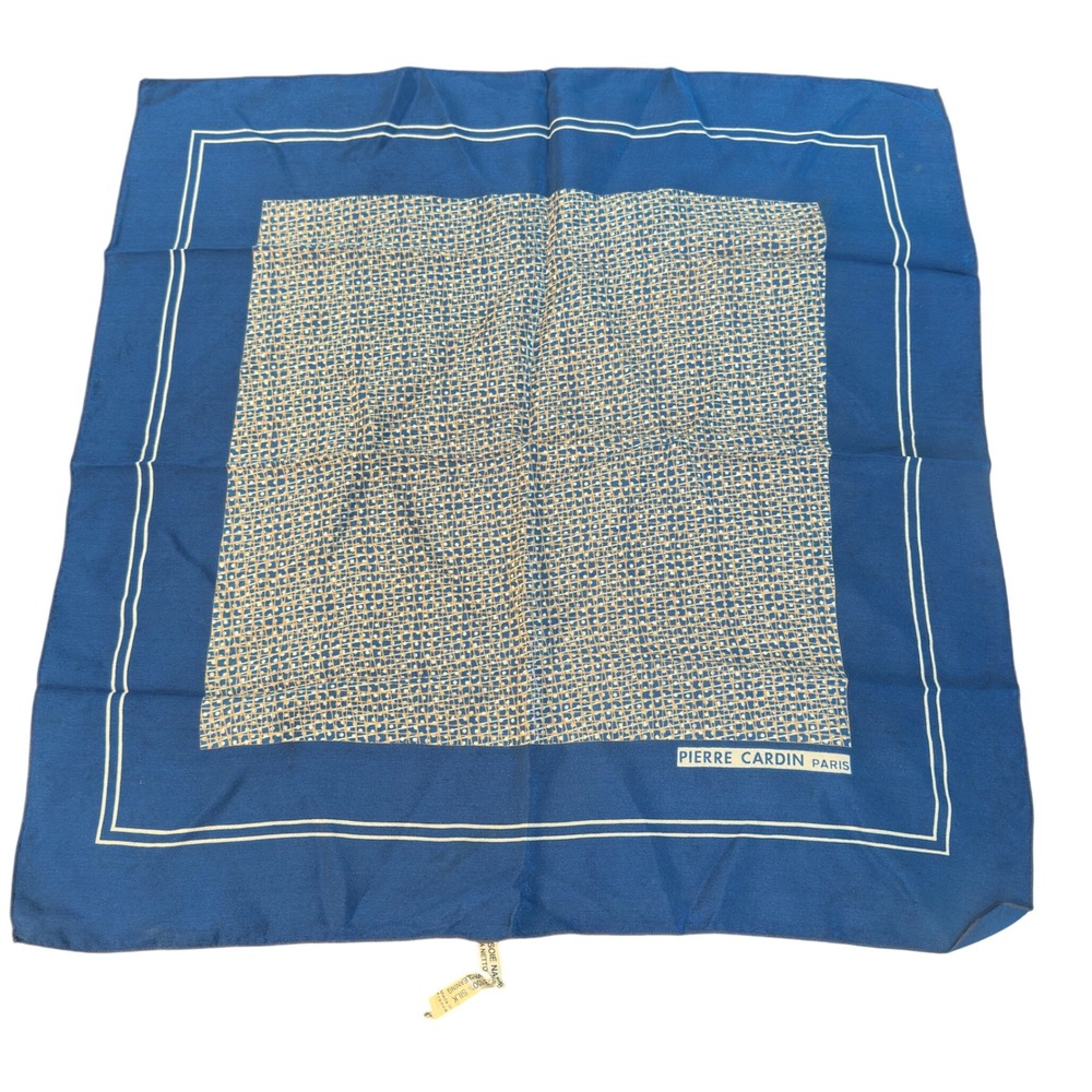 Pierre Cardin Pocket Square Vintage Blue Silk Geometric Made in France 18"